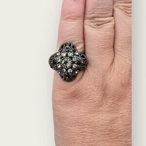 Black & Smoky Crystal Filigree Statement Ring  – Premier Designs